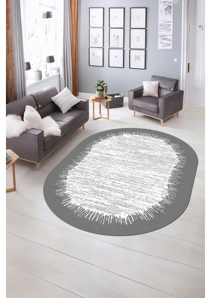 Dijital Kaymaz Yıkanabilir Modern Desen Oval Yolluk Mutfak Salon Halısı, N-O-Modern-43-Gri, indirimleri