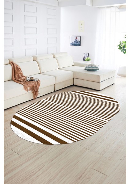 Dijital Kaymaz Yıkanabilir Modern Desen Oval Yolluk Mutfak Salon Halısı, N-O-Modern-63-Kahve, fiyatları