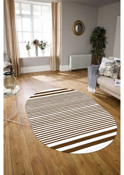 Dijital Kaymaz Yıkanabilir Modern Desen Oval Yolluk Mutfak Salon Halısı, N-O-Modern-63-Kahve, modelleri