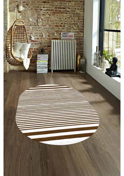 Dijital Kaymaz Yıkanabilir Modern Desen Oval Yolluk Mutfak Salon Halısı, N-O-Modern-63-Kahve, fırsatları