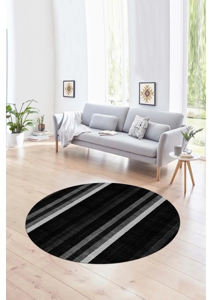 Dijital Kaymaz Taban Yıkanabilir Modern Desen Yuvarlak Mutfak Salon Halısı, N-Y-Modern-25-Antrasit,