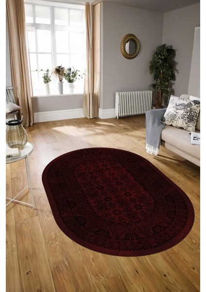 Dijital Kaymaz Yıkanabilir Modern Desen Oval Yolluk Mutfak Salon Halısı, N-O-MODERN-113-BORDO, modelleri