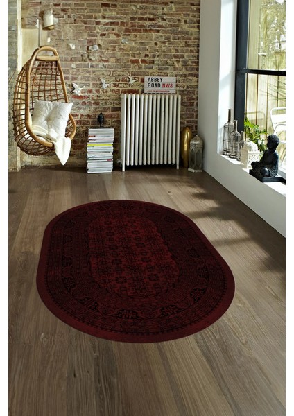 Dijital Kaymaz Yıkanabilir Modern Desen Oval Yolluk Mutfak Salon Halısı, N-O-MODERN-113-BORDO, fırsatları