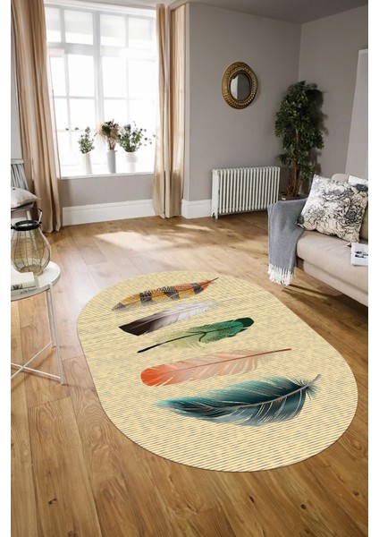 Dijital Kaymaz Yıkanabilir Modern Desen Oval Yolluk Mutfak Salon Halısı, N-O-MODERN-114-KREM, modelleri