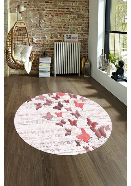 Dijital Kaymaz Taban Yıkanabilir Modern Desen Yuvarlak Mutfak Salon Halısı, N-Y-Modern-42-Pembe, fırsatları