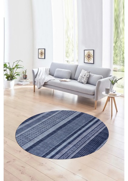 Dijital Kaymaz Taban Yıkanabilir Modern Desen Yuvarlak Mutfak Salon Halısı, N-Y-Modern-36-Mavi,
