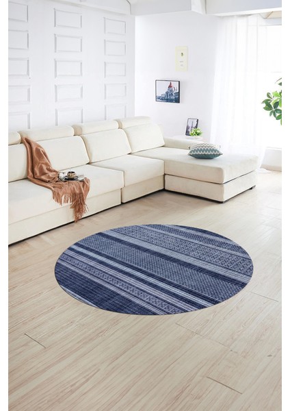 Dijital Kaymaz Taban Yıkanabilir Modern Desen Yuvarlak Mutfak Salon Halısı, N-Y-Modern-36-Mavi,
