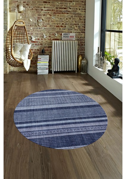 Dijital Kaymaz Taban Yıkanabilir Modern Desen Yuvarlak Mutfak Salon Halısı, N-Y-Modern-36-Mavi,