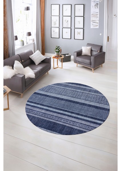 Dijital Kaymaz Taban Yıkanabilir Modern Desen Yuvarlak Mutfak Salon Halısı, N-Y-Modern-36-Mavi,