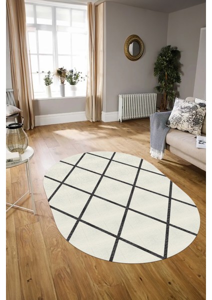 Dijital Kaymaz Yıkanabilir Modern Desen Oval Yolluk Mutfak Salon Halısı, N-O-MODERN-116-KREM, modelleri