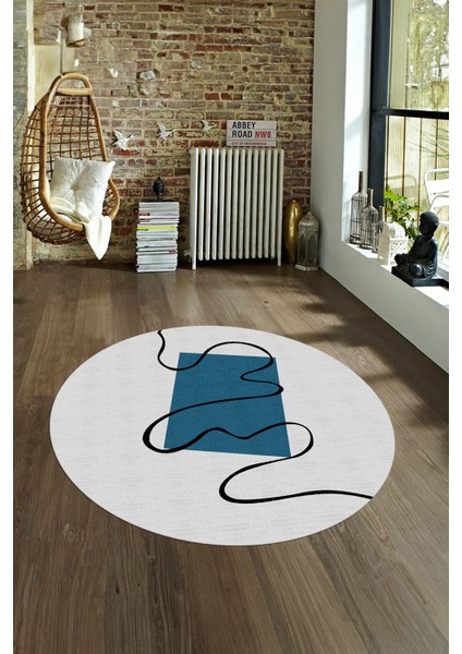 Dijital Kaymaz Taban Yıkanabilir Modern Desen Yuvarlak Mutfak Salon Halısı, N-Y-Modern-61-Mavi, fırsatları