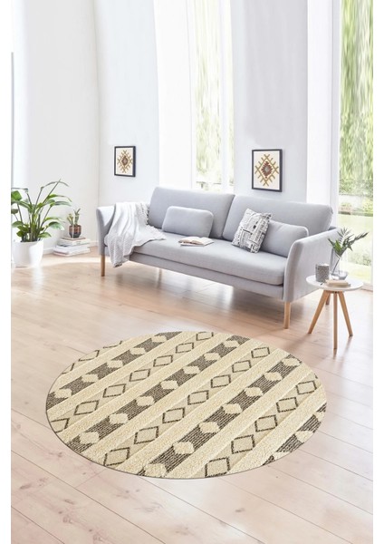 Dijital Kaymaz Taban Yıkanabilir Modern Desen Yuvarlak Mutfak Salon Halısı, N-Y-Modern-64-Kahve,
