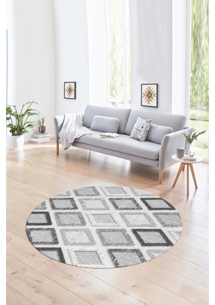 Dijital Kaymaz Taban Yıkanabilir Modern Desen Yuvarlak Mutfak Salon Halısı, N-Y-Modern-66-Gri,