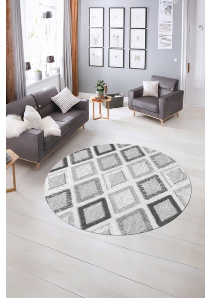 Dijital Kaymaz Taban Yıkanabilir Modern Desen Yuvarlak Mutfak Salon Halısı, N-Y-Modern-66-Gri, indirimleri