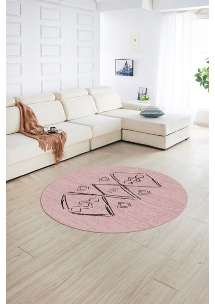 Dijital Kaymaz Taban Yıkanabilir Modern Desen Yuvarlak Mutfak Salon Halısı, N-Y-Modern-59-Pembe, fiyatları