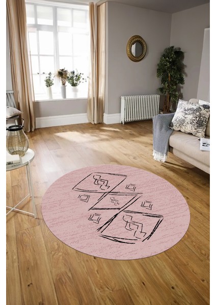 Dijital Kaymaz Taban Yıkanabilir Modern Desen Yuvarlak Mutfak Salon Halısı, N-Y-Modern-59-Pembe, modelleri