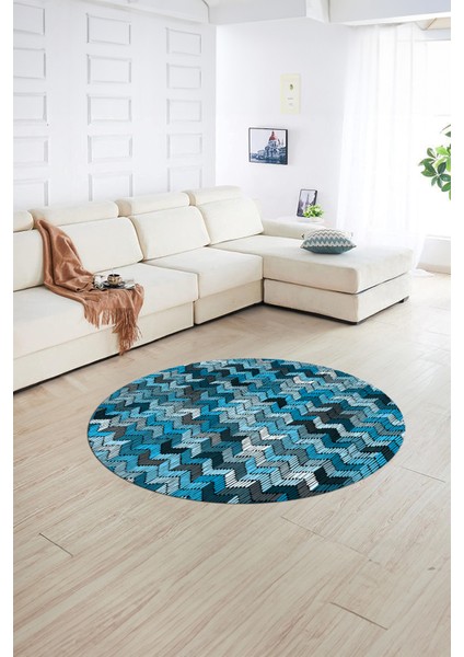 Dijital Kaymaz Taban Yıkanabilir Modern Desen Yuvarlak Mutfak Salon Halısı, N-Y-Modern-02-Mavi, fiyatları