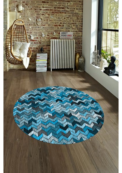 Dijital Kaymaz Taban Yıkanabilir Modern Desen Yuvarlak Mutfak Salon Halısı, N-Y-Modern-02-Mavi, fırsatları