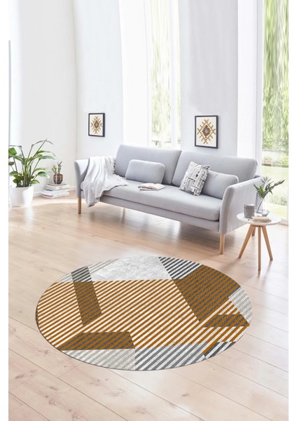 Dijital Kaymaz Taban Yıkanabilir Modern Desen Yuvarlak Mutfak Salon Halısı, N-Y-Modern-09-Turuncu,