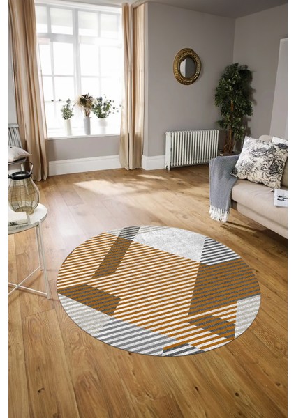 Dijital Kaymaz Taban Yıkanabilir Modern Desen Yuvarlak Mutfak Salon Halısı, N-Y-Modern-09-Turuncu, modelleri