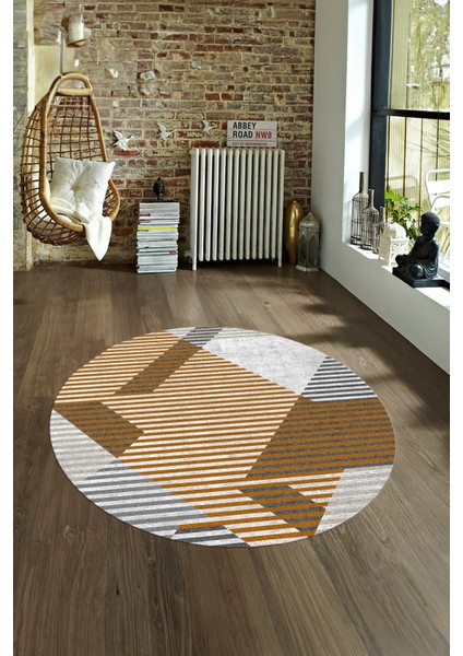 Dijital Kaymaz Taban Yıkanabilir Modern Desen Yuvarlak Mutfak Salon Halısı, N-Y-Modern-09-Turuncu, fırsatları