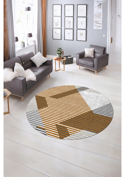 Dijital Kaymaz Taban Yıkanabilir Modern Desen Yuvarlak Mutfak Salon Halısı, N-Y-Modern-09-Turuncu, indirimleri