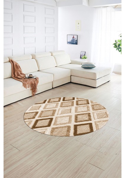 Dijital Kaymaz Taban Yıkanabilir Modern Desen Yuvarlak Mutfak Salon Halısı, N-Y-Modern-66-Kahve,