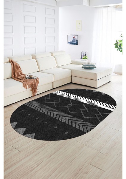 Dijital Kaymaz Yıkanabilir Modern Desen Oval Yolluk Mutfak Salon Halısı, N-O-Modern-75-Antrasit, fiyatları