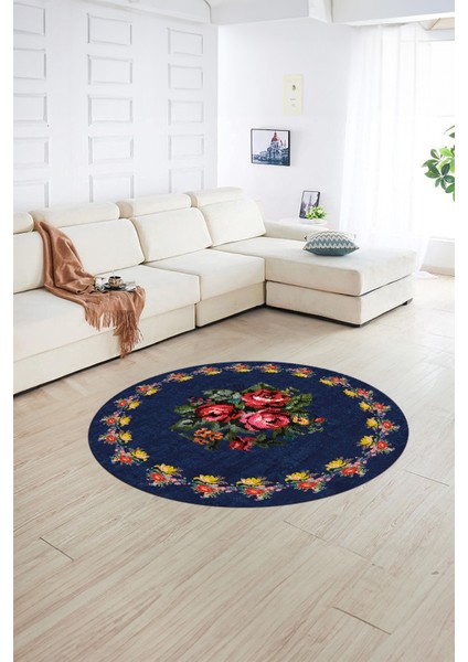 Dijital Kaymaz Taban Yıkanabilir Modern Desen Yuvarlak Mutfak Salon Halısı, N-Y-Modern-20-Mavi, fiyatları