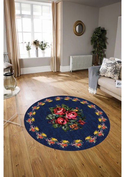 Dijital Kaymaz Taban Yıkanabilir Modern Desen Yuvarlak Mutfak Salon Halısı, N-Y-Modern-20-Mavi, modelleri