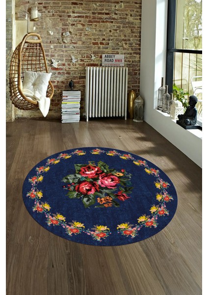 Dijital Kaymaz Taban Yıkanabilir Modern Desen Yuvarlak Mutfak Salon Halısı, N-Y-Modern-20-Mavi, fırsatları