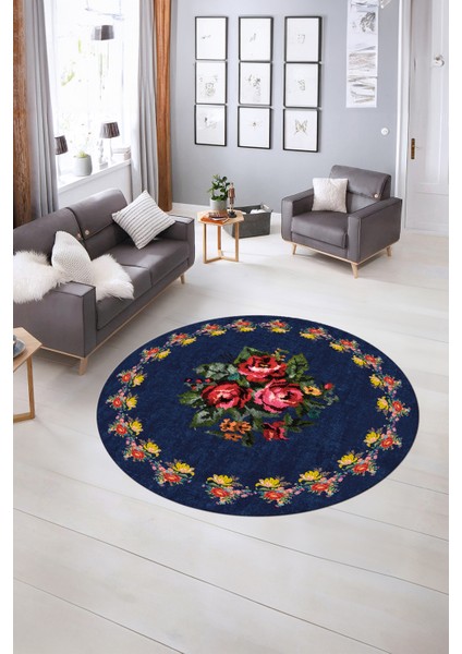 Dijital Kaymaz Taban Yıkanabilir Modern Desen Yuvarlak Mutfak Salon Halısı, N-Y-Modern-20-Mavi, indirimleri
