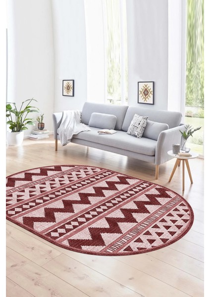 Dijital Kaymaz Yıkanabilir Modern Desen Oval Yolluk Mutfak Salon Halısı, N-O-MODERN-105-BORDO,