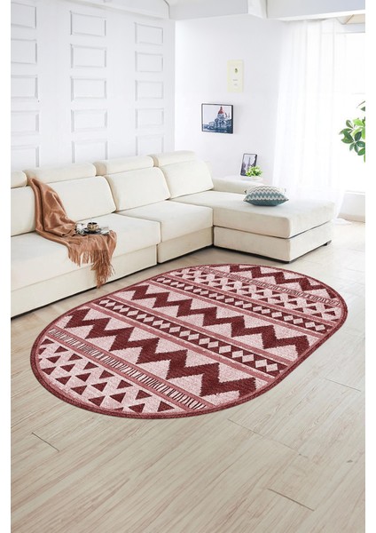 Dijital Kaymaz Yıkanabilir Modern Desen Oval Yolluk Mutfak Salon Halısı, N-O-MODERN-105-BORDO, fiyatları