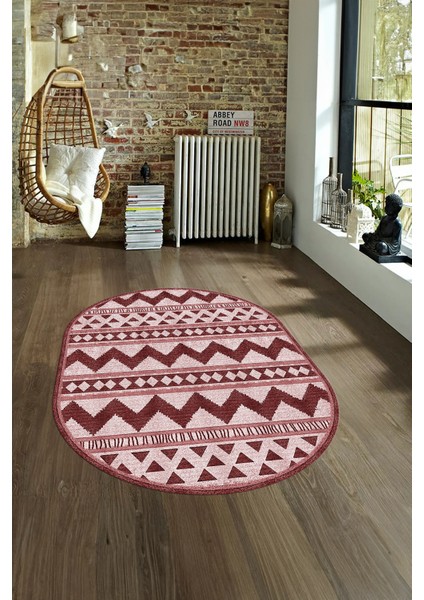 Dijital Kaymaz Yıkanabilir Modern Desen Oval Yolluk Mutfak Salon Halısı, N-O-MODERN-105-BORDO, fırsatları
