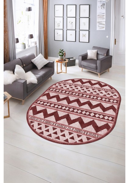 Dijital Kaymaz Yıkanabilir Modern Desen Oval Yolluk Mutfak Salon Halısı, N-O-MODERN-105-BORDO, indirimleri