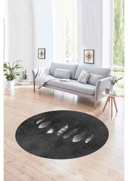 Dijital Kaymaz Taban Yıkanabilir Modern Desen Yuvarlak Mutfak Salon Halısı, N-Y-MODERN-115-ANTRASİT,