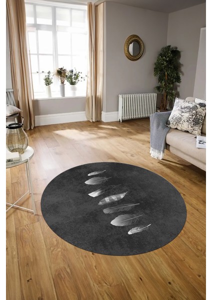 Dijital Kaymaz Taban Yıkanabilir Modern Desen Yuvarlak Mutfak Salon Halısı, N-Y-MODERN-115-ANTRASİT, modelleri