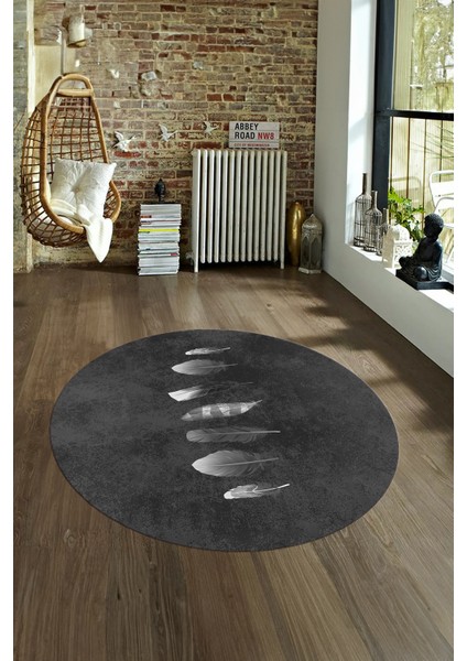 Dijital Kaymaz Taban Yıkanabilir Modern Desen Yuvarlak Mutfak Salon Halısı, N-Y-MODERN-115-ANTRASİT, fırsatları