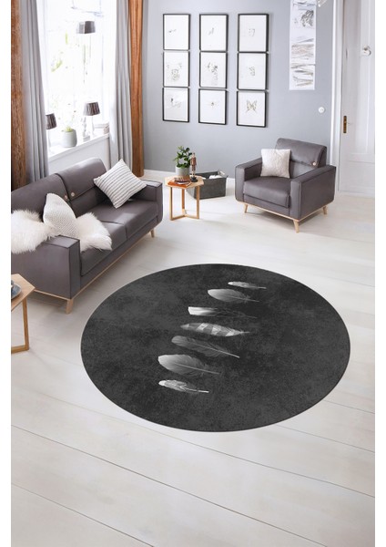 Dijital Kaymaz Taban Yıkanabilir Modern Desen Yuvarlak Mutfak Salon Halısı, N-Y-MODERN-115-ANTRASİT, indirimleri
