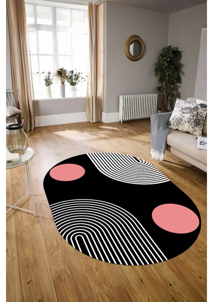 Dijital Kaymaz Yıkanabilir Modern Desen Oval Yolluk Mutfak Salon Halısı, N-O-Modern-52-Pembe, modelleri