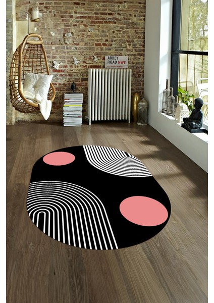 Dijital Kaymaz Yıkanabilir Modern Desen Oval Yolluk Mutfak Salon Halısı, N-O-Modern-52-Pembe, fırsatları