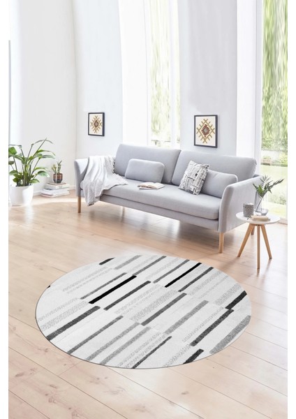 Dijital Kaymaz Taban Yıkanabilir Modern Desen Yuvarlak Mutfak Salon Halısı, N-Y-Modern-74-Gri,