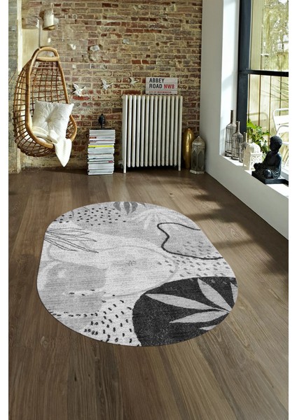 Dijital Kaymaz Yıkanabilir Modern Desen Oval Yolluk Mutfak Salon Halısı, N-O-Modern-79-Gri, fırsatları