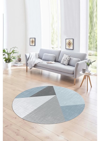 Dijital Kaymaz Taban Yıkanabilir Modern Desen Yuvarlak Mutfak Salon Halısı, N-Y-Modern-38-Mavi,