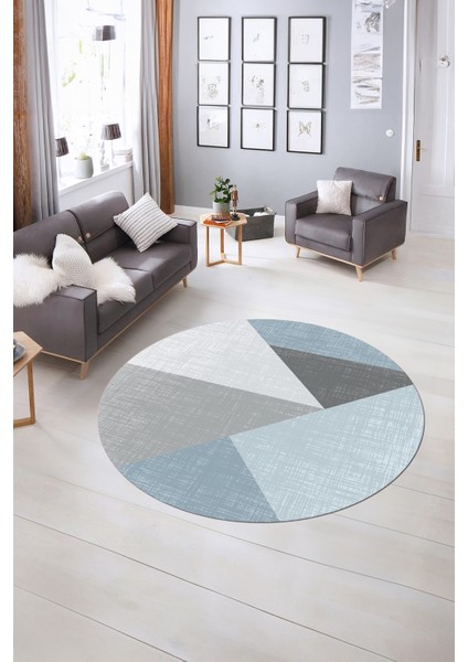Dijital Kaymaz Taban Yıkanabilir Modern Desen Yuvarlak Mutfak Salon Halısı, N-Y-Modern-38-Mavi, indirimleri