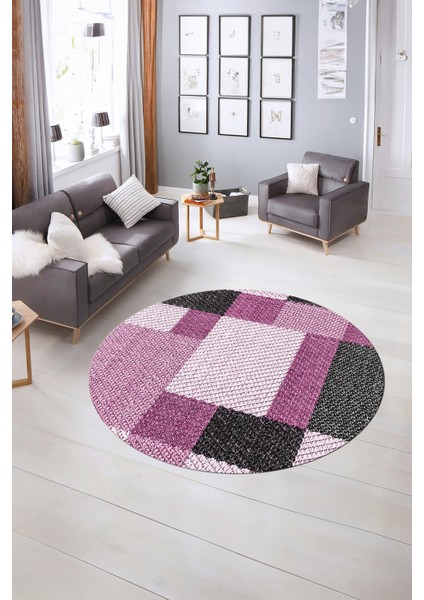 Dijital Kaymaz Taban Yıkanabilir Modern Desen Yuvarlak Mutfak Salon Halısı, N-Y-Modern-77-Mor, indirimleri