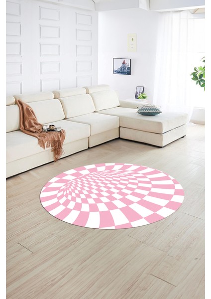 Dijital Kaymaz Taban Yıkanabilir Modern Desen Yuvarlak Mutfak Salon Halısı, N-Y-Modern-78-Pembe,