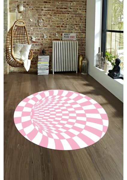 Dijital Kaymaz Taban Yıkanabilir Modern Desen Yuvarlak Mutfak Salon Halısı, N-Y-Modern-78-Pembe,