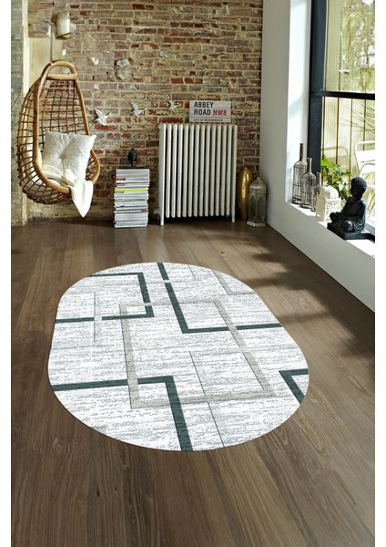 Dijital Kaymaz Yıkanabilir Modern Desen Oval Yolluk Mutfak Salon Halısı, N-O-Modern-80-Mavi, fırsatları